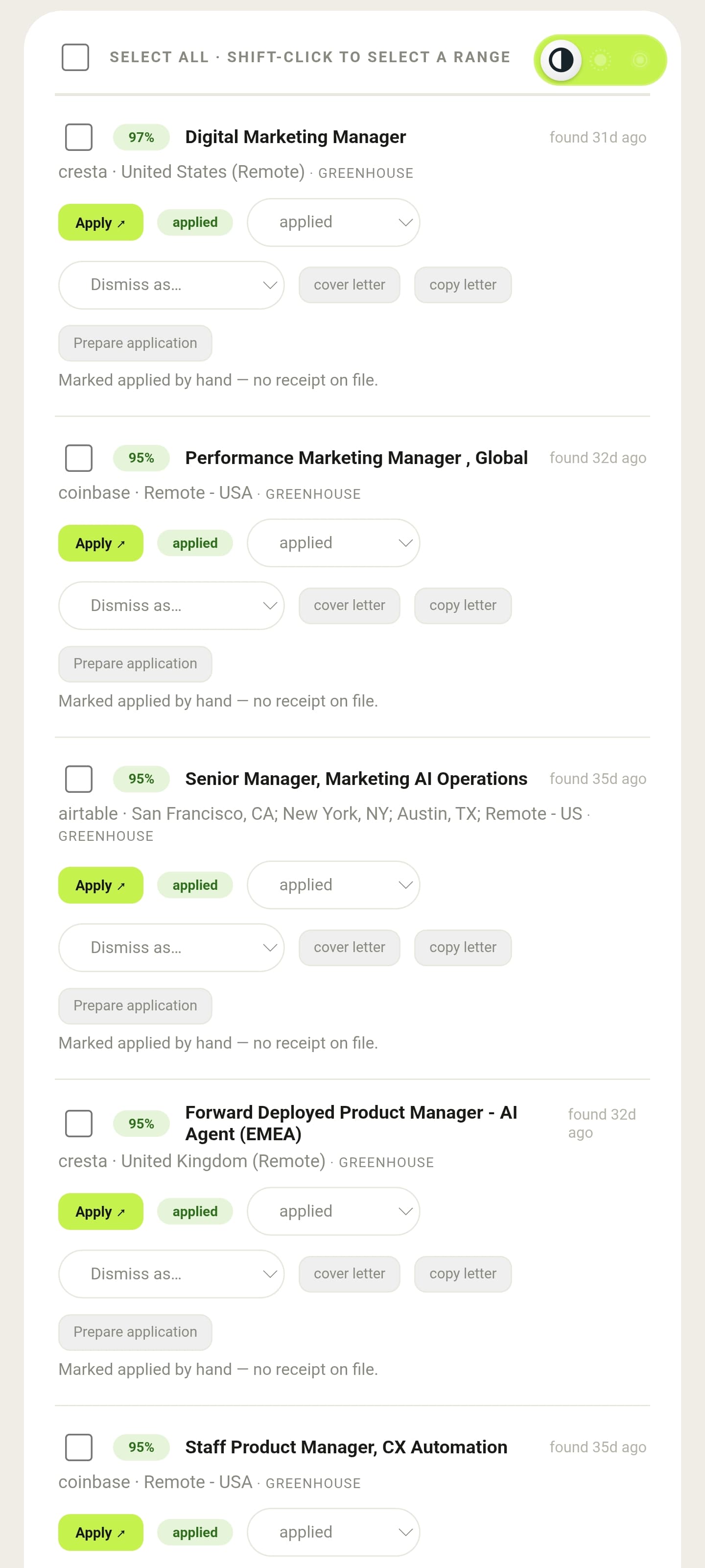 Version 1 job list