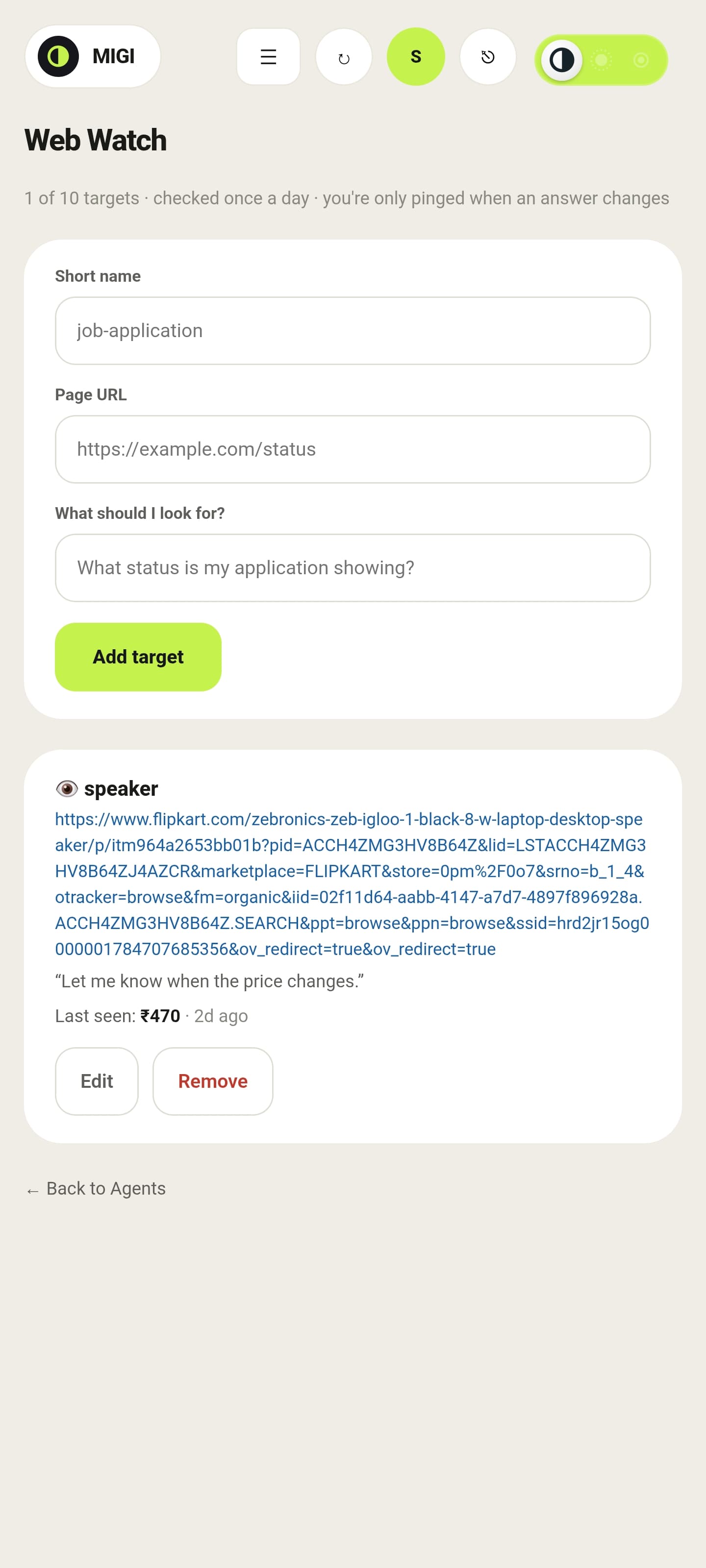 Version 1 web watch agent