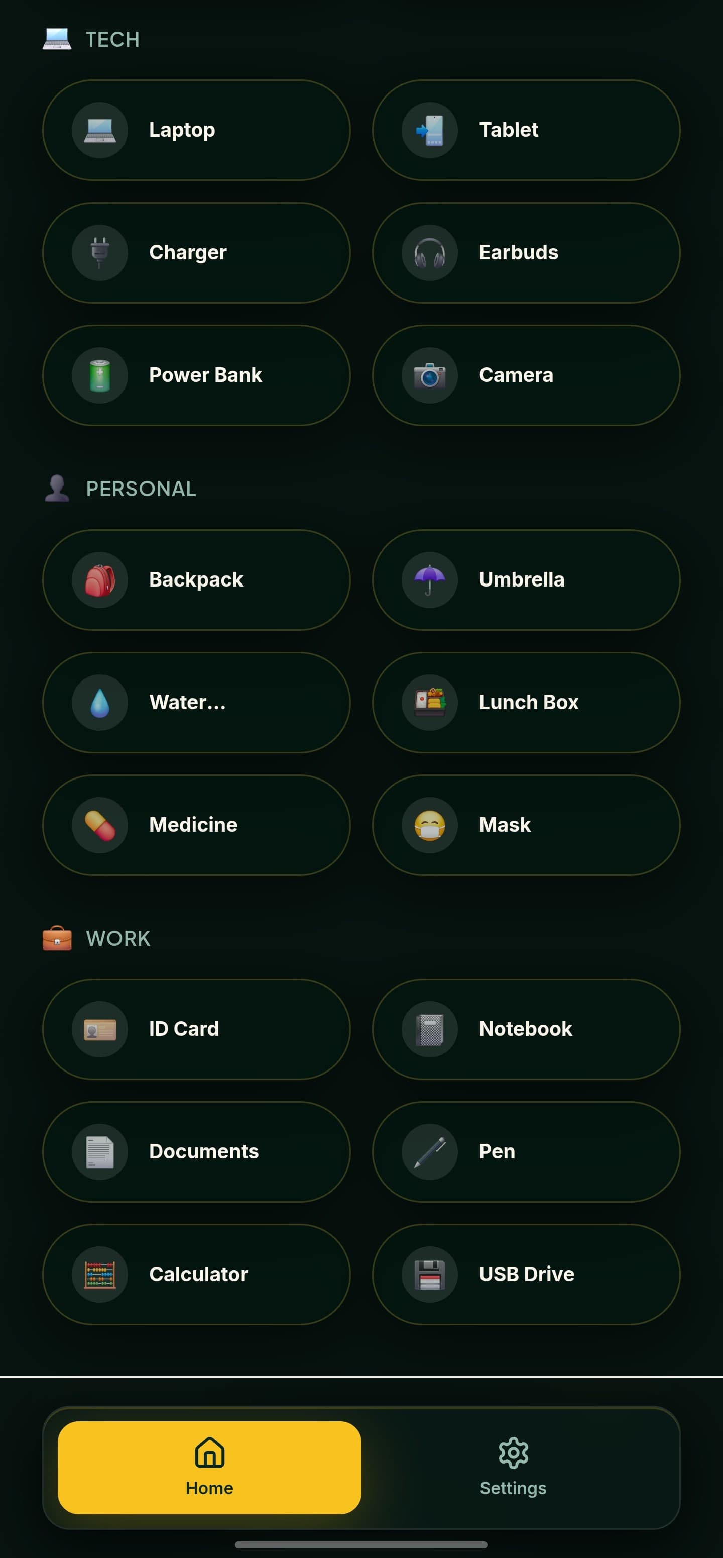 Essentials screen