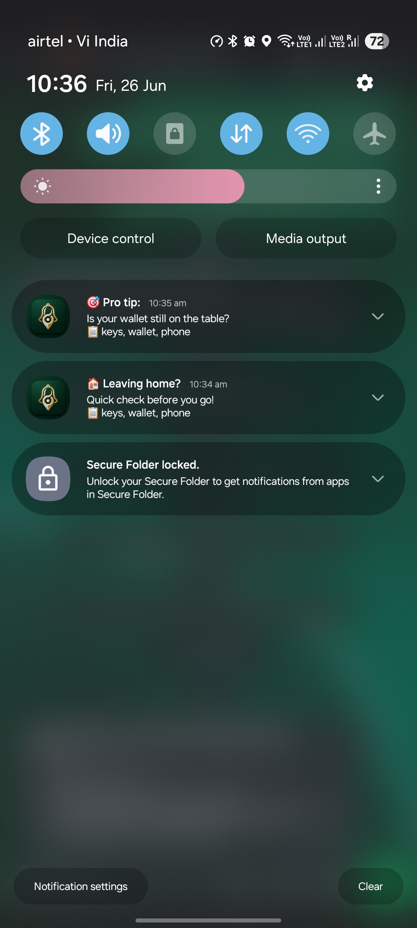 The Reminder screen