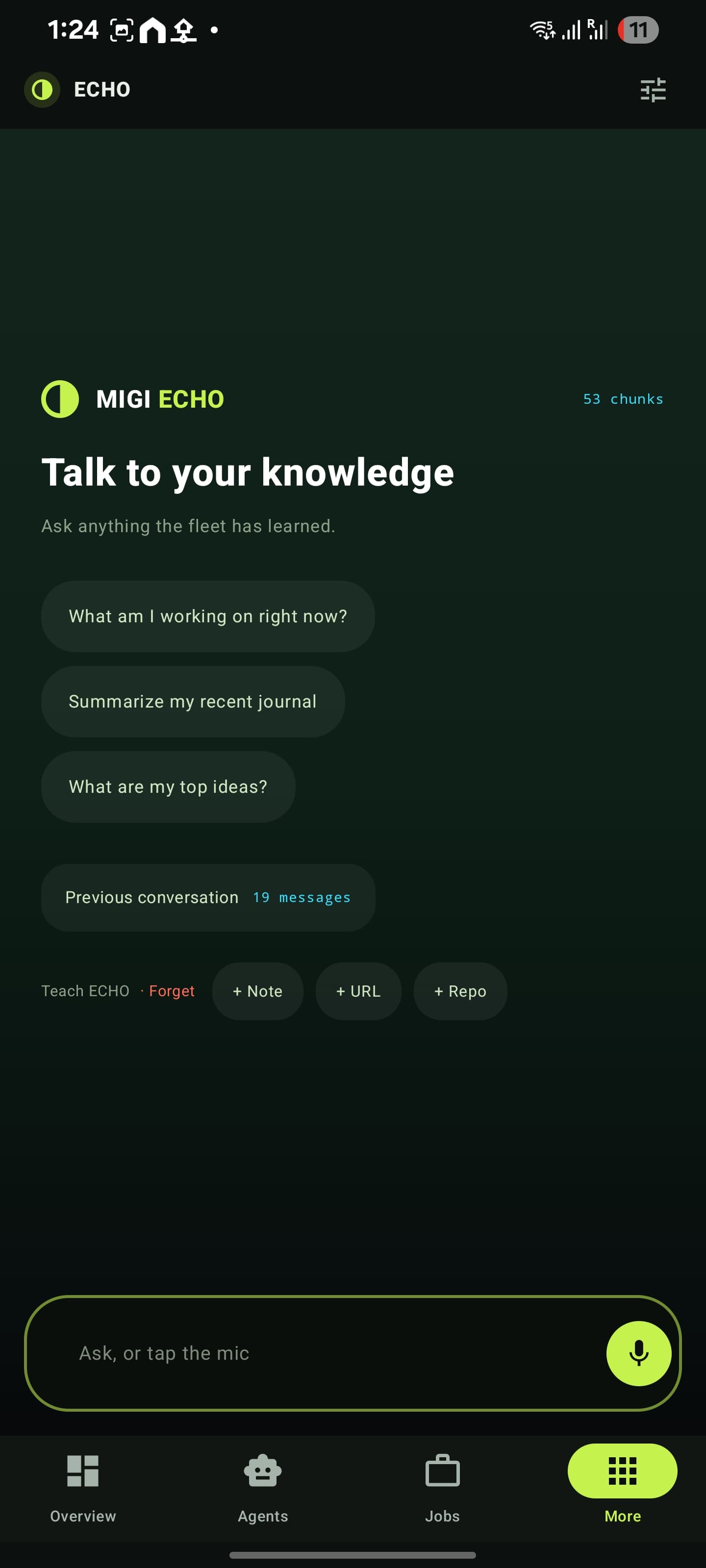 MIGI ECHO conversational knowledge screen