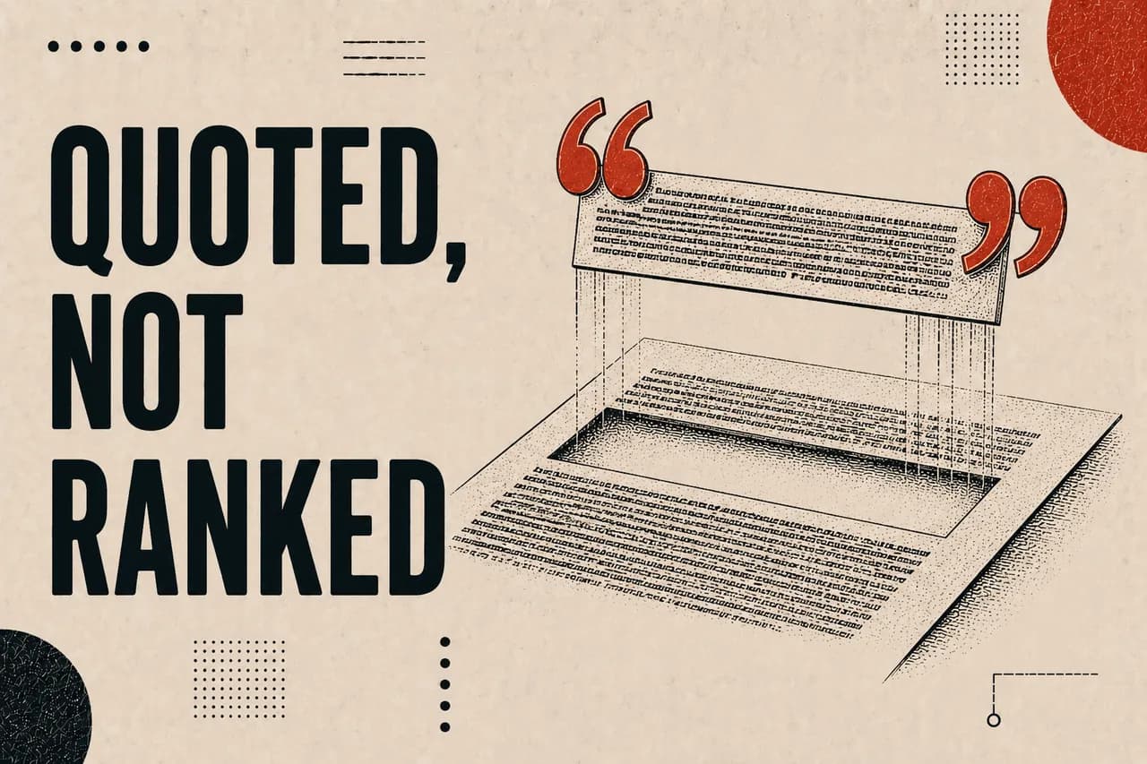 A single paragraph being lifted out of a printed page between two quotation marks, leaving a clean rectangular gap.