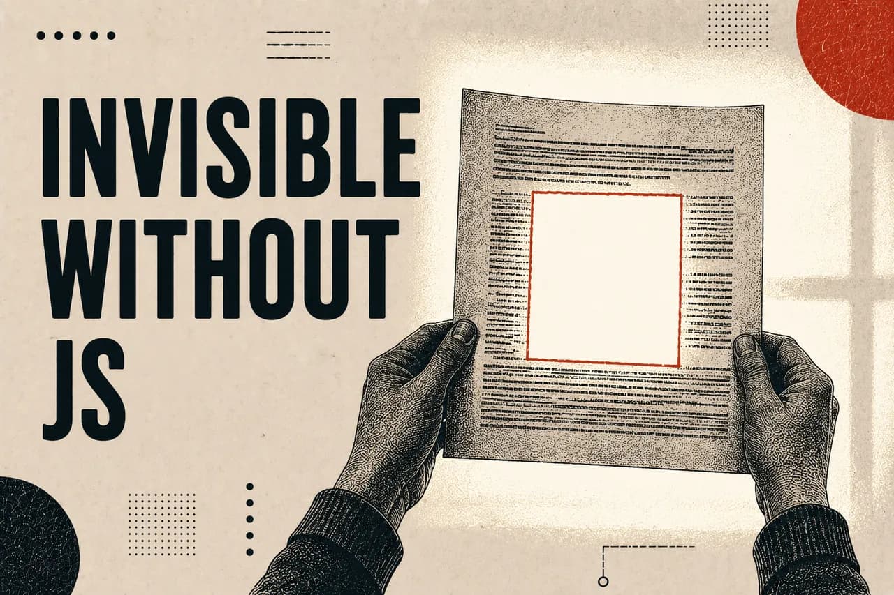 A printed page held up to the light, with one central block entirely blank where content should be.
