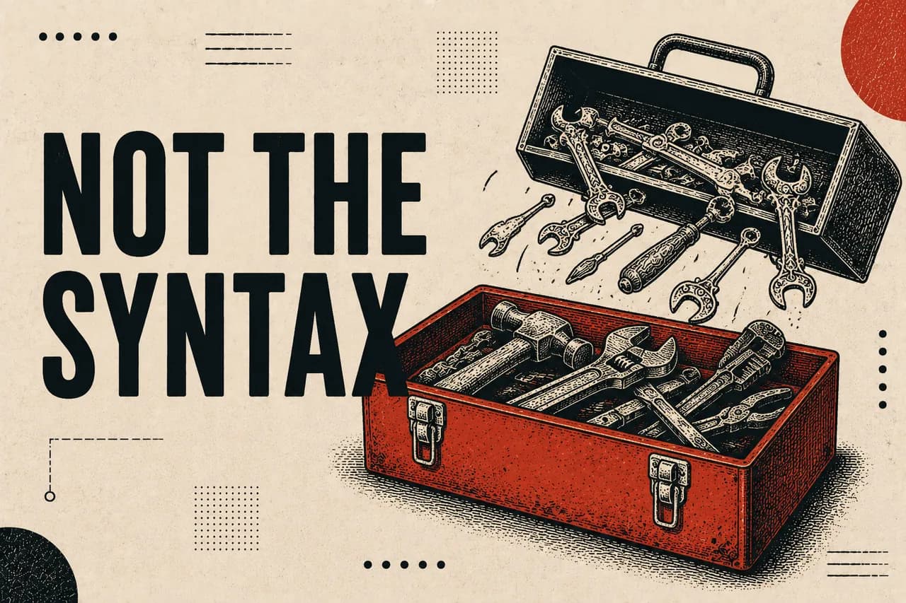 A toolbox with its ornamental top tray tipped out, revealing a deeper tray of plain, worn tools beneath.