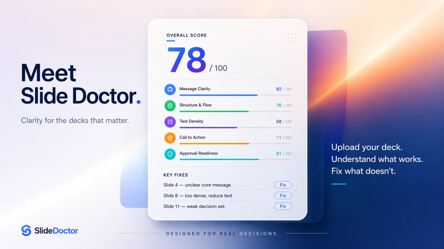 Slide Doctor — Presentation intelligence meets operational storytelling.